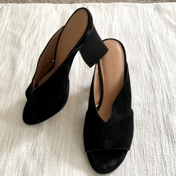 •Halston Heritage• Black Suede Sandals, EEEUC - Picture 1 of 9
